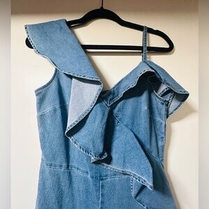 VENUS Blue Denim Ruffle Overalls